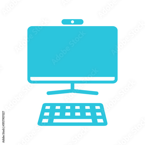 Computer Monitor and keyboard Icon, Blue Icon