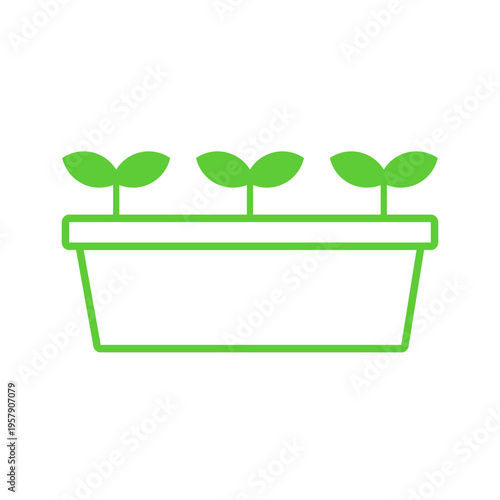 Planter box icon. Isolated on white background. Green icon