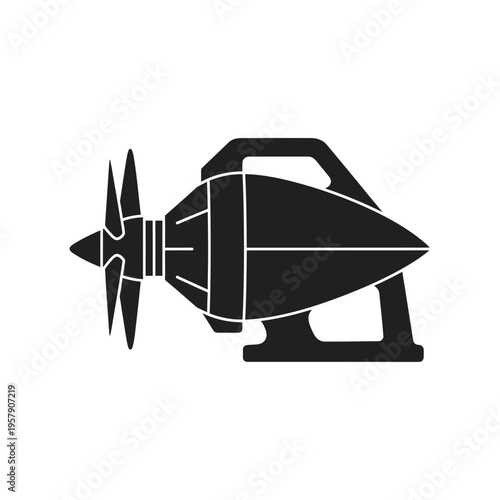 Dynamic Positioning Thruster Silhouette: Ship Azimuth Pod for Maritime Engineering, Professional Vessel Propulsion Technology Icon.