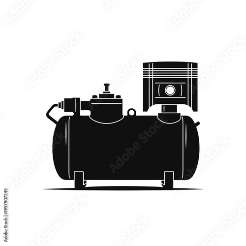 Reciprocating Compressor Silhouette, Piston Driven Cooling Engine for Industrial HVAC Systems and Refrigeration