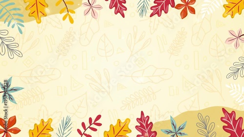 Romantic Floral Border with Autumn Leaves and Flowers for Anniversary Decoration