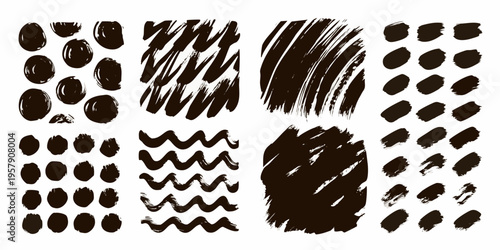 Abstract brushstroke patterns in black on a white background
