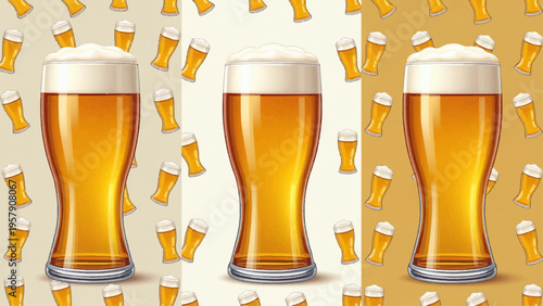 Set of 3 beer glasses vector illustrations