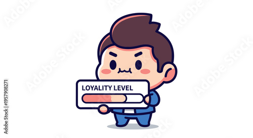 Chibi Man Shows Low Loyalty Level Bar, Frustrated Expression