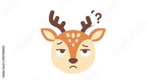Confused Deer Emoji with Question Mark, Cartoon Style