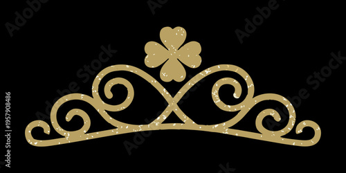 A golden ornate crown isolated on a solid black background
