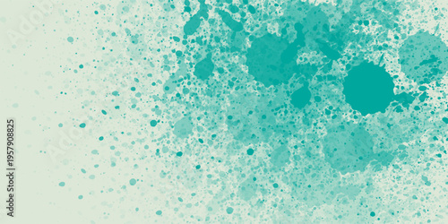 Abstract watercolor splatter composition with dynamic paint splashes spreading from the left side toward the center, fluid stains