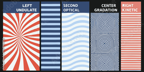 Optical illusions displayed as vertical panels with differing visual patterns