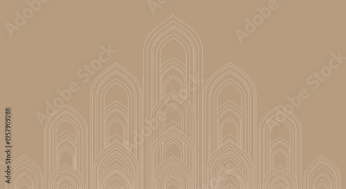 Art Deco Architectural Archways Pattern on Beige Background