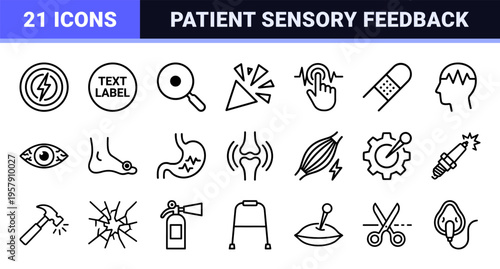 Medical Pain Level Scale and Sensory Perception Indicators: Minimalist Geometric Line Art for Healthcare Diagnostics and Patient Assessment