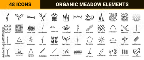 Minimalist Monoline Grass and Meadow Vegetation Outlines for Landscape Architecture and Sustainable Urban Design Projects