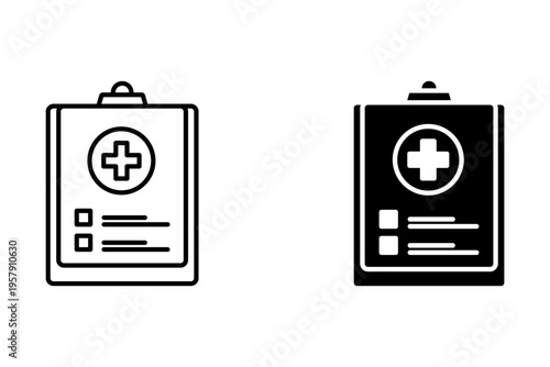 Medical report icon flat black and white logo