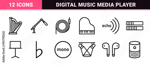 Audio Interface and Sound Control Systems Minimalist Monoline Geometric Line Art for Digital Media Navigation and User Interfaces