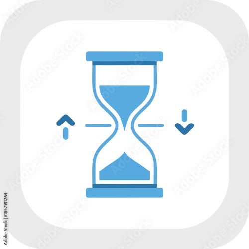 Blue hourglass icon with up and down arrows indicating flow or change