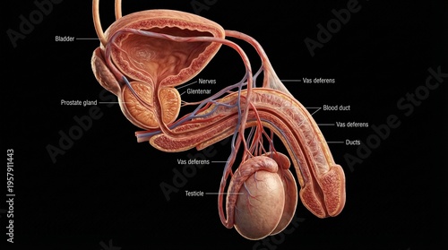 Realistic Human Male Reproductive System and Prostate Anatomy