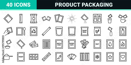 Sachet Packaging and Powder Sachet Dispensing Graphics featuring Minimalist Monoline Geometric Line Art for Food and Medical Utility.