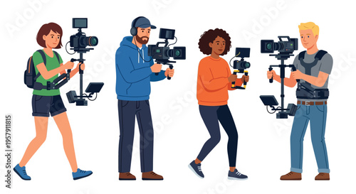 Film crew operating camera stabilizers during a production shoot