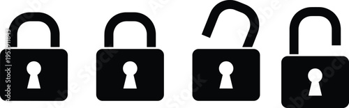 Padlock security icons set showing locked and unlocked lock symbols for password protection privacy safety and cybersecurity interface design