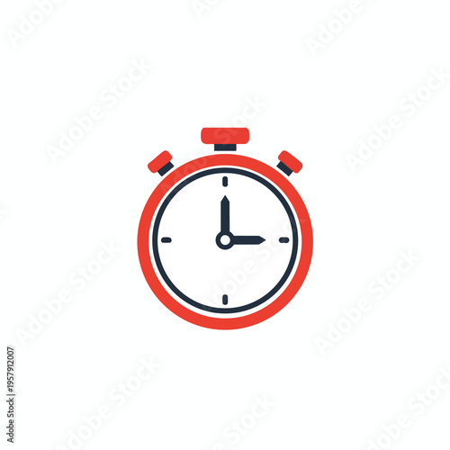 Flat red and dark gray stopwatch icon on white background, set to 3 o'clock