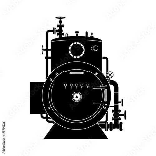 Industrial Boiler Silhouette: Large Cylindrical Water Heater Vector for Factory Energy and Manufacturing Power
