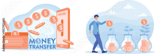 Digital money transfer and investment growth illustration