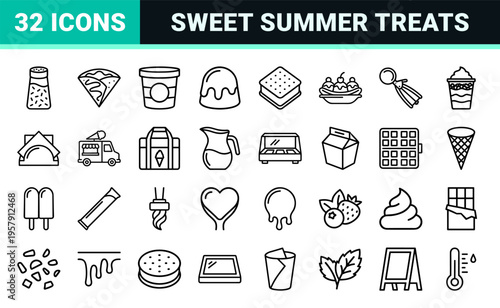 Frozen Desserts and Ice Cream Parlor Treats Minimalist Monoline Geometric Line Art for Commercial UI UX Design Agencies