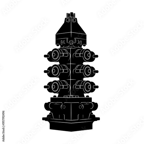 Blowout Preventer BOP Silhouette: Oil Well Safety Valve for Offshore Drilling, Industrial Petroleum Extraction and Energy Equipment.