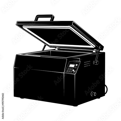 Commercial Vacuum Sealer Silhouette: Chamber Style Packaging Machine, Professional Food Preservation and Sous Vide Equipment Icon.