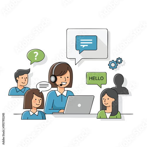 Diverse group interacting with a service agent using technology and communication