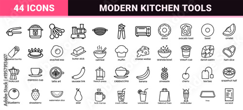 Culinary Gastronomy and Morning Cafe Essentials Minimalist Monoline Graphic Asset for Commercial Menu Design and Digital Interface Navigation.