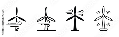 Wind Turbine Vector Icons Set Renewable Energy Symbols