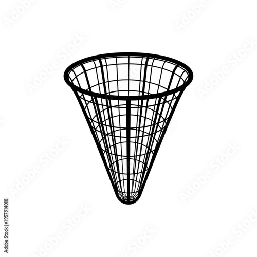 Plankton Net Silhouette, Fine Mesh Conical Gear for Marine Biology Research and Oceanographic Sampling