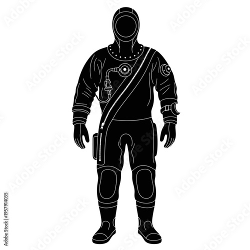 Hot Water Diver Suit Silhouette for Deep Sea Thermal Protection and Marine Engineering