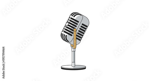 Vintage Style Microphone on Stand for Vocal Recording or Public Speaking