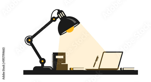 Workspace Illumination: Study Desk with Lamp and Digital Devices