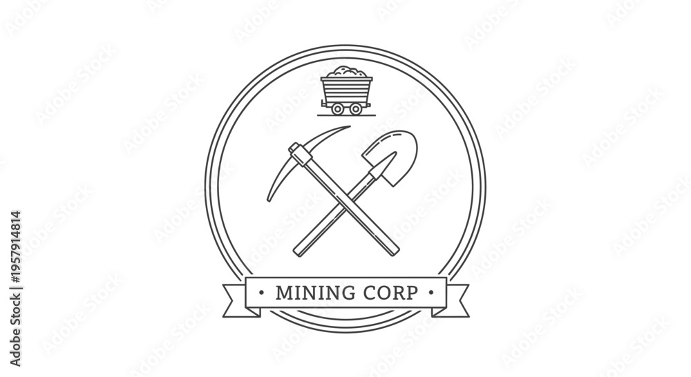 Fototapeta premium Vintage Mining Tools Emblem with Ore Cart Illustration