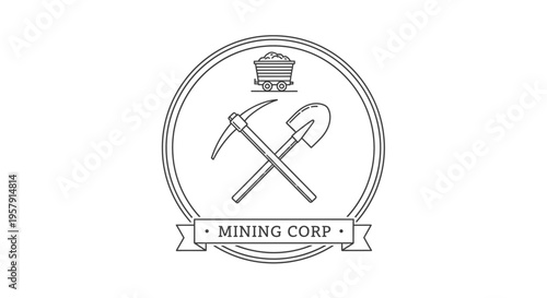 Vintage Mining Tools Emblem with Ore Cart Illustration