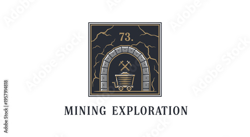 Vintage Mining Illustration with Pickaxe and Cart, Exploration Symbol