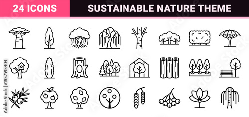 Arboreal Nature and Forest Ecology Minimalist Monoline Geometric Line Art for Sustainable Environmental Design and Landscaping Projects.