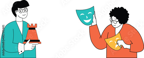 Collaborative planning for a theatrical performance with a joyful mask design