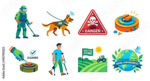 Landmine awareness and removal safety measures and global efforts illustrated