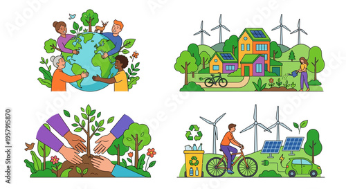 People collaborating to protect the earth with sustainable practices