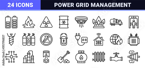 Fuel and Power Industry Linear Graphics featuring Minimalist Monoline Elements for Sustainable Energy and Fossil Fuel Infrastructure.