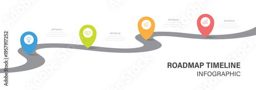 Infographic template design for business. 4 Steps Modern Timeline diagram with road journey concept. Presentation vector infographic template.