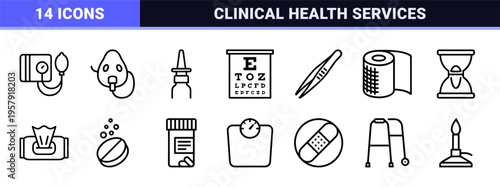 Pharmaceutical Medical Supplies and Healthcare Symbols in Minimalist Geometric Monoline Style for Clinical and Laboratory Database Design