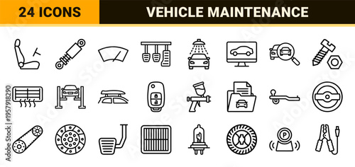 Automotive Service and Car Repair Diagnostics Minimalist Monoline Geometric Line Art Grid for Professional Mechanical Workshop Maintenance