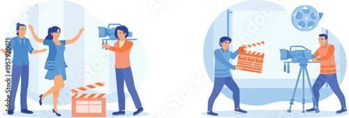 Creative team collaborating on a film project with enthusiasm and professionalism