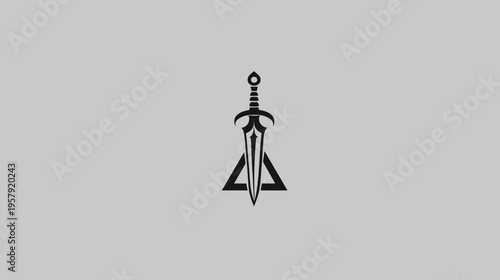 Black sword graphic piercing a black triangle, centered on a gray background