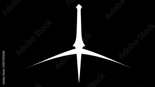 A simple illustration of a white shape with a long central spike and three symmetrical arms