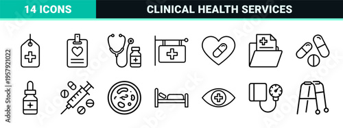 Medical Healthcare and Diagnostic Line Art Graphic Collection featuring Minimalist Monoline Geometric Symbols for Digital Wellness Apps.